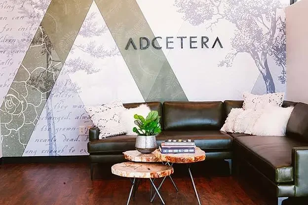 A view of the lobby waiting area at Adcetera’s office in The Woodlands, Texas.