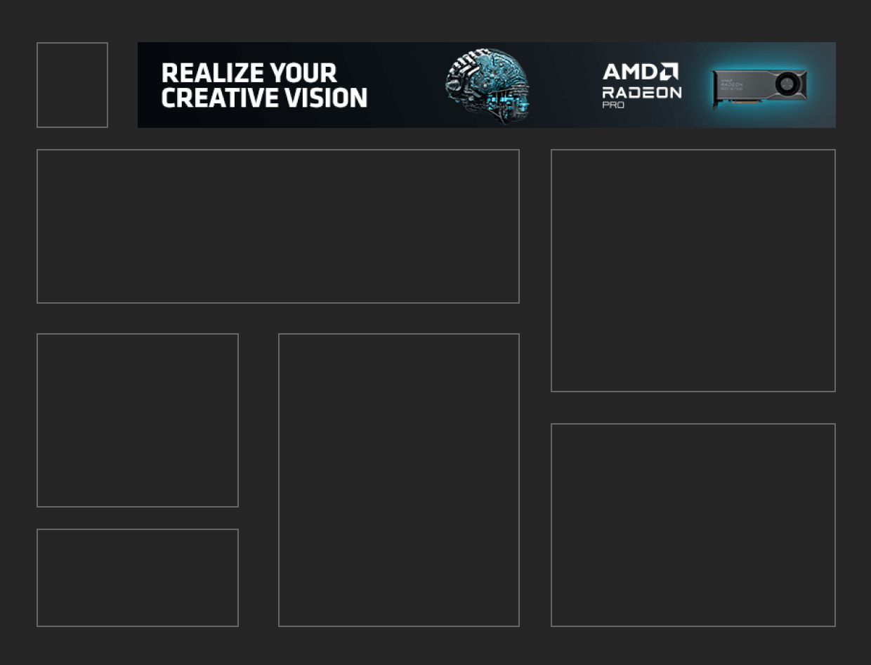Diagram showing a banner ad for AMD Radeon PRO graphics in the leaderboard position at the top of a web page.