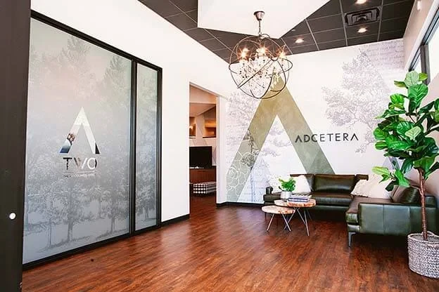 A view inside the lobby of Adcetera’s office in The Woodlands, Texas.
