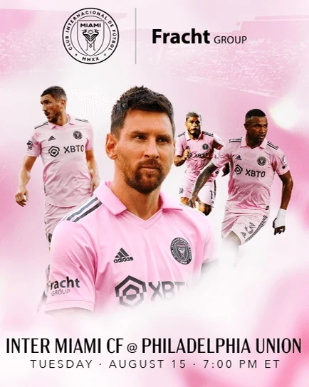A social media creative pieces promoting Inter Miami FC matches, including images of Lionel Messi.