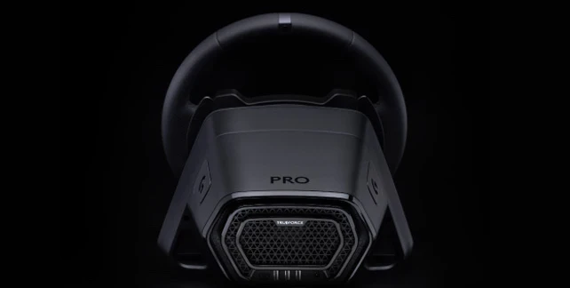 The Logitech G PRO Driving Wheel, dramatically lit against a black background.