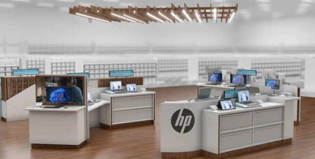 Digital rendering of an HP “store-in-store,” a retail space dedicated exclusively to HP products.