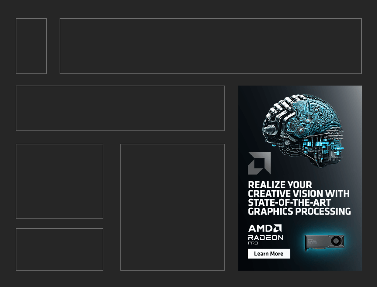 Diagram showing a banner ad for AMD Radeon PRO graphics as a vertical rectangle on the right side of a web page.
