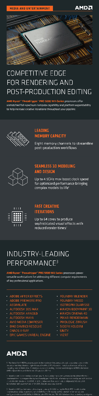 An infographic outlining the benefits of AMD Threadripper PRO processors for media and entertainment.