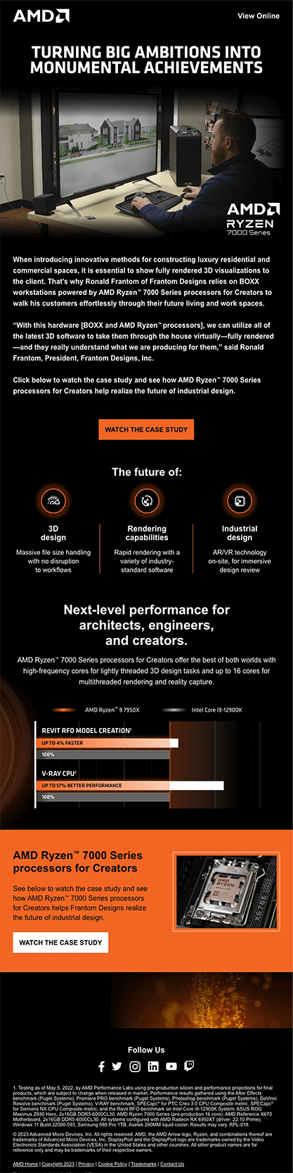 An eblast introducing the performance advantages of AMD Ryzen 7000 Series processors for architecture and engineering. 