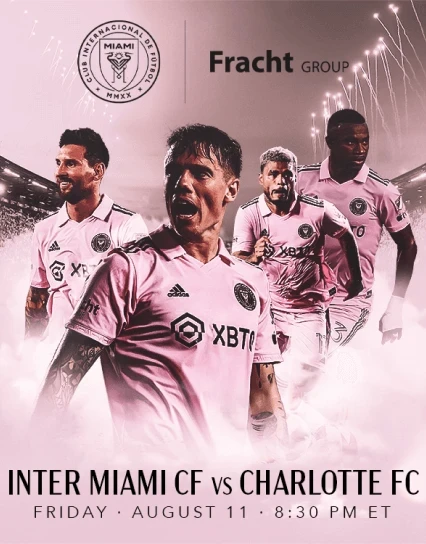 A social media creative pieces promoting Inter Miami FC matches, including images of Lionel Messi.