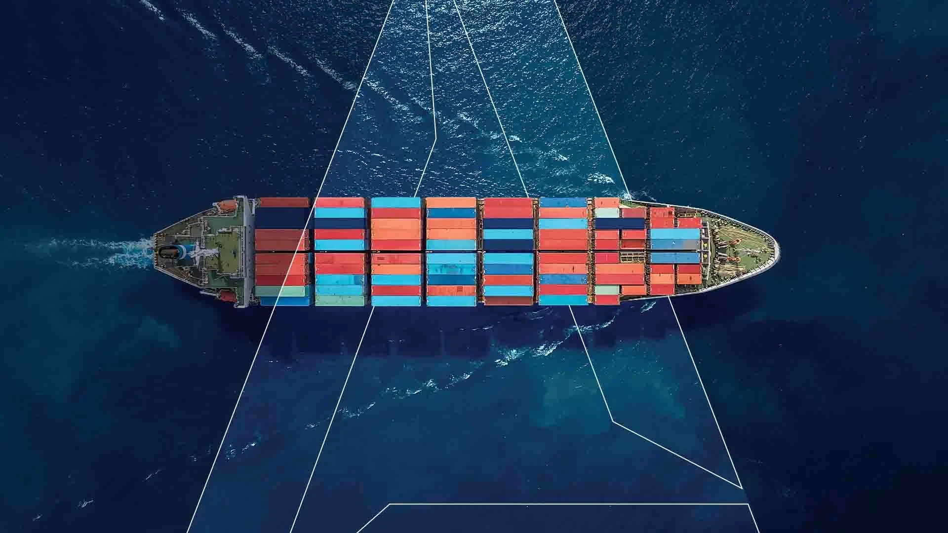 Overhead view of a cargo ship under way, with a translucent ABS Wavesight logo superimposed.