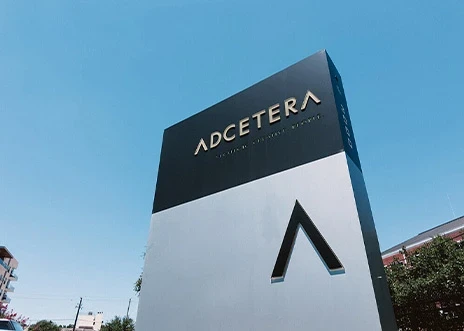 The sign outside Adcetera’s home office at the intersection of Louisiana Street and Anita Street in Houston, Texas.